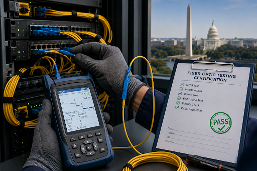 fiber optic testing certification in Washington, DC, services help confirm that the installed fiber infrastructure